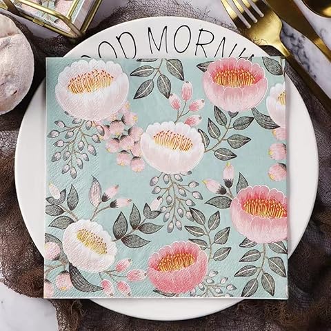 BESALILY Paper Napkin Spring Easter Wedding Party Holiday Festival Cocktail Tea Floral Decorative Dinner Napkins Paper Disposable Placemat (3-Ply, 50-Count) (Blossom) Cover