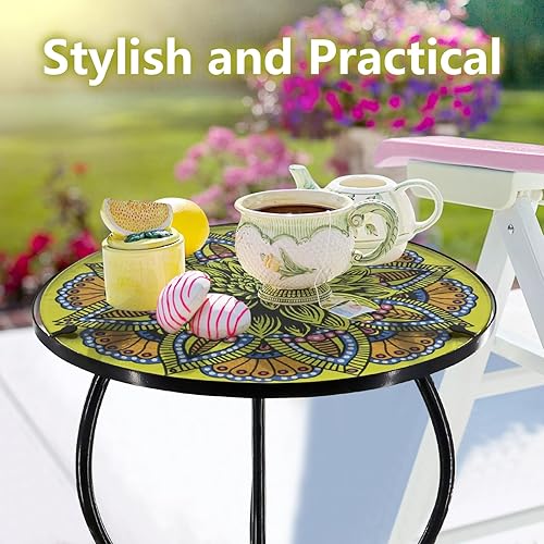 Miniatura 4 de Mesa auxiliar al aire libre, mesa redonda pequeña para patio, mesa auxiliar interior para patio, jardín, sala de estar, bistró balcón o césped,