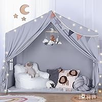 SISTICKER Kids Indoor Play Tent with Mat & Star Lights - Large Toddler Playhouse for Boys Girls, Bedroom Bed Tent Gift (Gray)