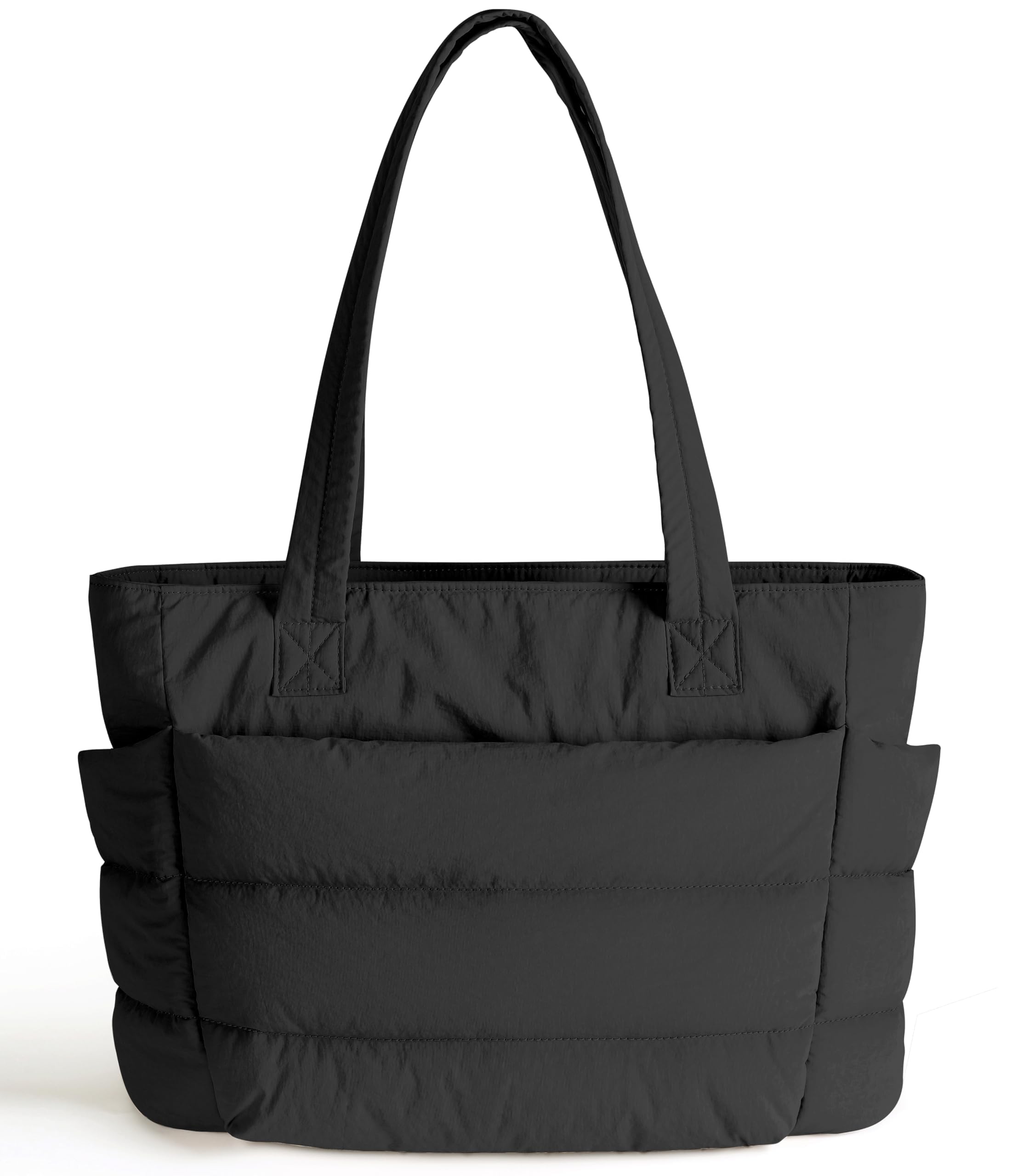 Puffer Tote Bag for Women Cute Quilted Carryall with Zippered Compartments Shoulder Bag Handbag for Work Travel Gym