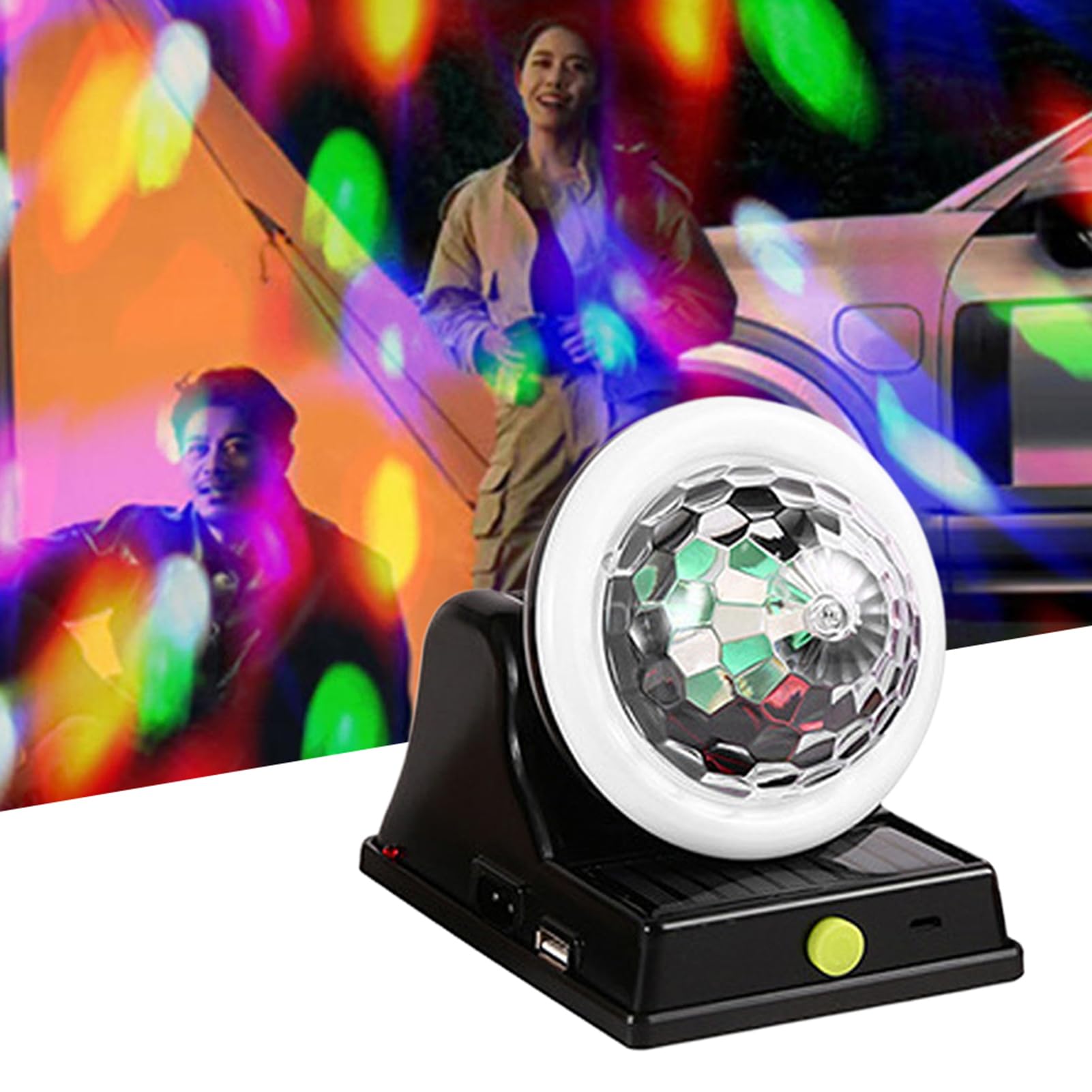 Lámpara de discoteca de carga solar – Ambiente de fase LED colorido para uso exterior interior | Iluminación de fiesta para ahorro de energía para jardín, patio, camping, fe
