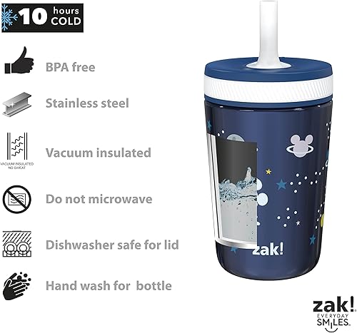 Vista 100 de Zak Designs CoComelon Kelso - Juego de vasos con tapa de rosca a prueba de fugas con pajilla, paquete para niños, incluye vasos de plástico y acero