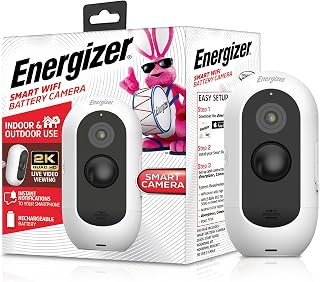 Energizer Smart 2K Outdoor Battery Security Camera, Wireless, Rechargeable, Weather-Resistant, Live View, 2-Way Audio, Night Vision, Motion Alerts, Hub-Free Wi-Fi, Remote Access, Records Video/Audio