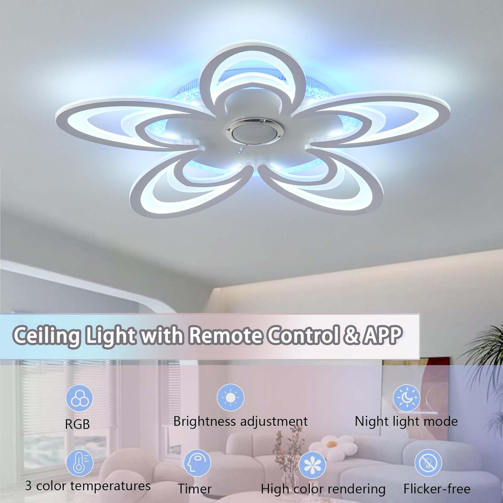 Lampara Techo RGB Cuenta Altavoz Integrado Temperaturas 3 Color Modo Memoria Ceiling Light Puede Controlar Mediante Mando Distancia APP Para Dormitorios Habitaciones Infa Salones, Blanco