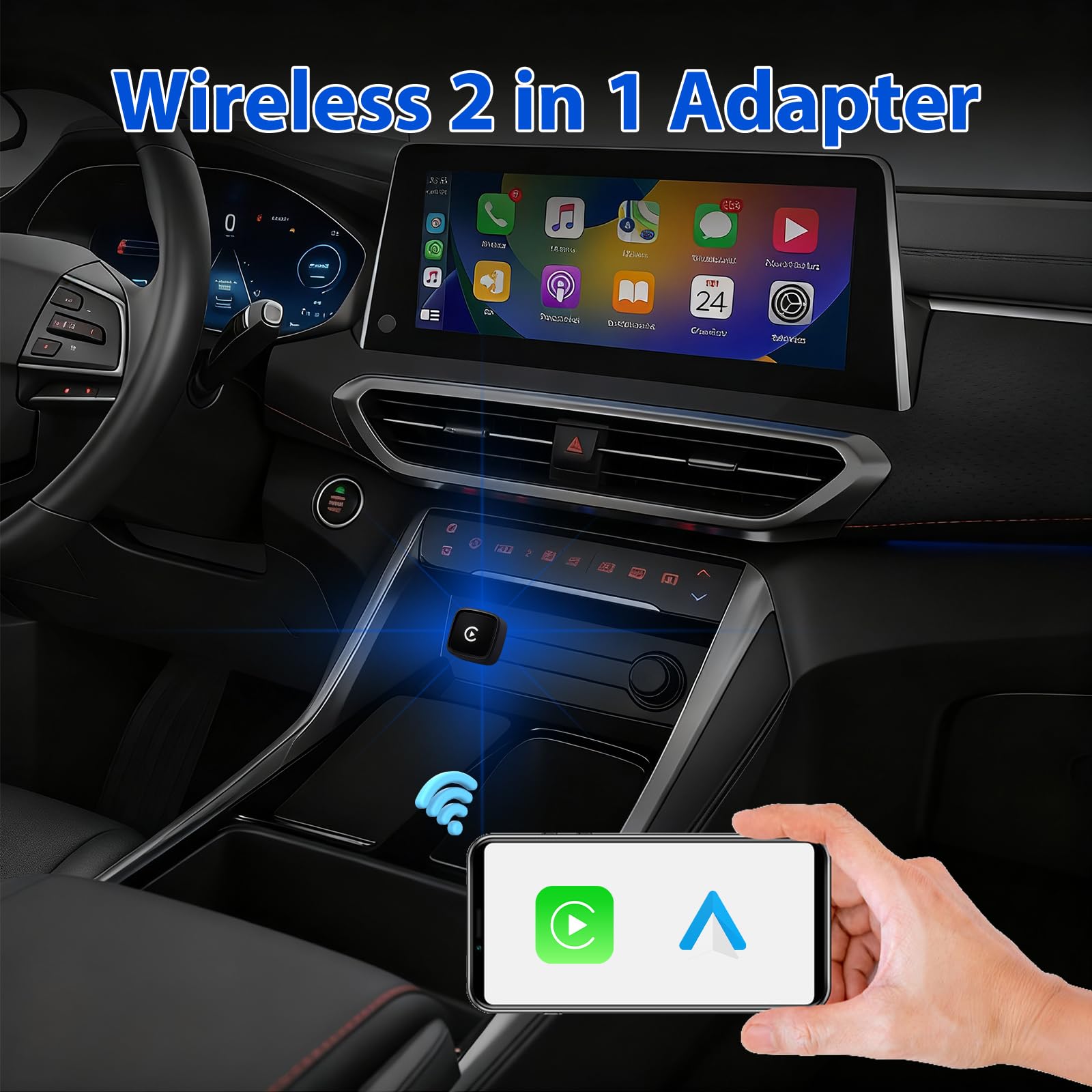 CarPlay & Android - Adattatore per auto wireless 2 in 1 USB-C/USB-A, connessione automatica rapida, convertitore plug & play per veicoli con CarPlay/Android Auto dal 2016 in poi