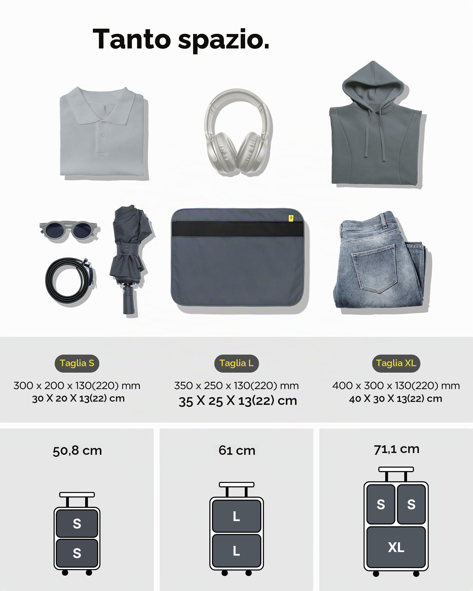 Spigen Life Organizer da Viaggio Suitcase Organizer Set di borse da imballaggio con compressione e cerniera per viaggi e vacanze L1+L1 2 pezzi - Grigio Grotto