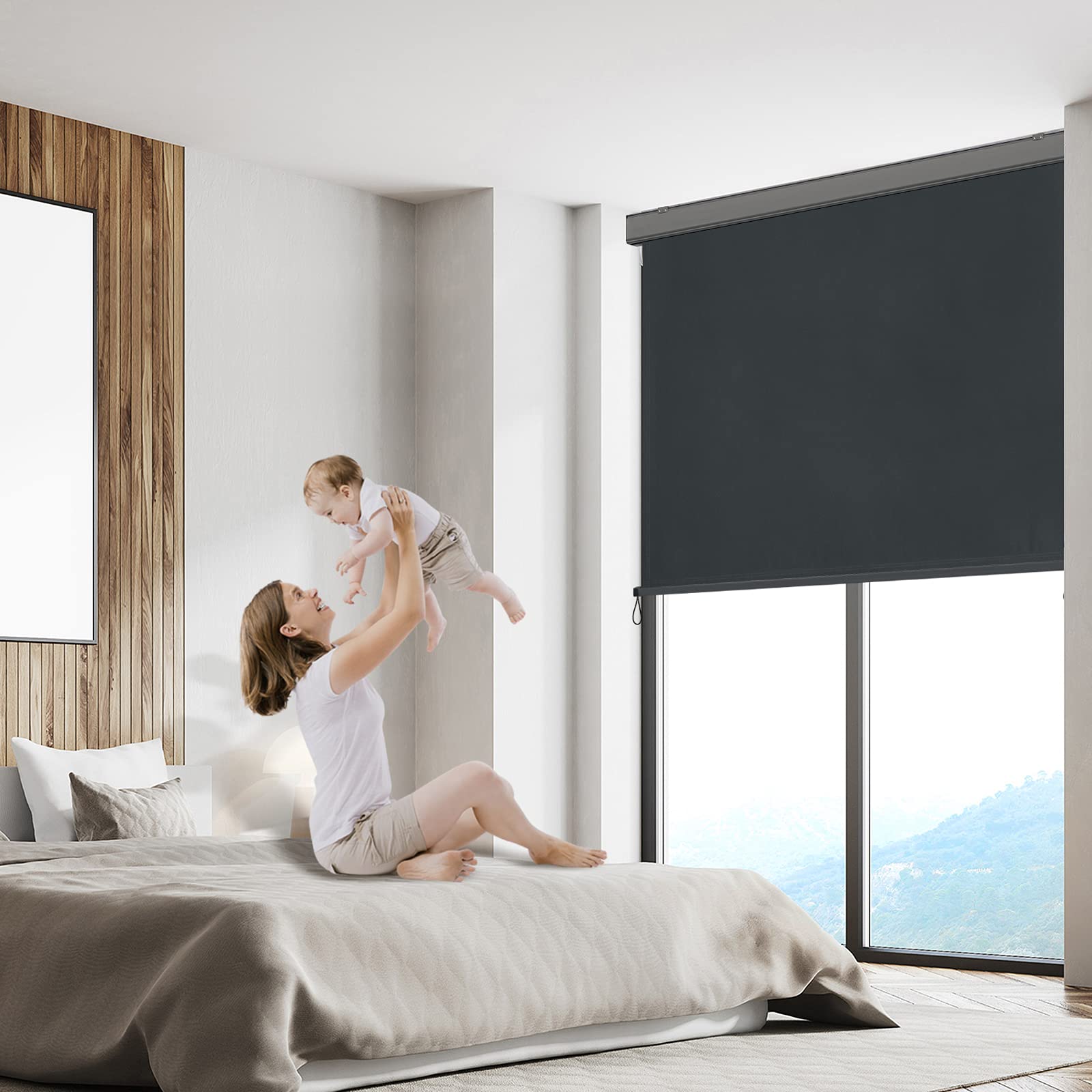 HENGMEI Markiza pionowa, balkonowa, aluminiowa markiza balkonowa, markiza pionowa, 160 x 250 cm, roleta zewnętrzna, mechanizm korbowy, roleta boczna, ochrona przed wzrokiem na balkon, taras, ochrona przed słońcem i spojrzeniami, antracytowa
