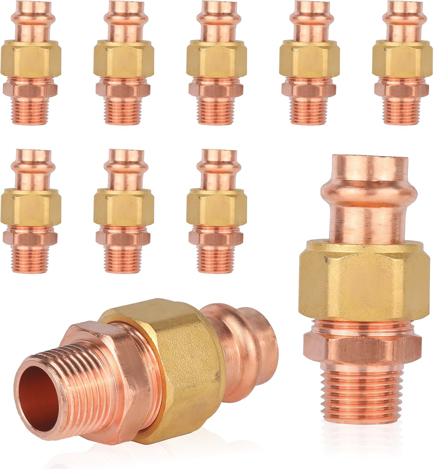(Pack of 2) GUOFIS Copper Press Union Fittings,1/2" Press x 1/2" Male Adapter, Union LF Pressure Copper Male Adapter(PRESS071-2Pack)