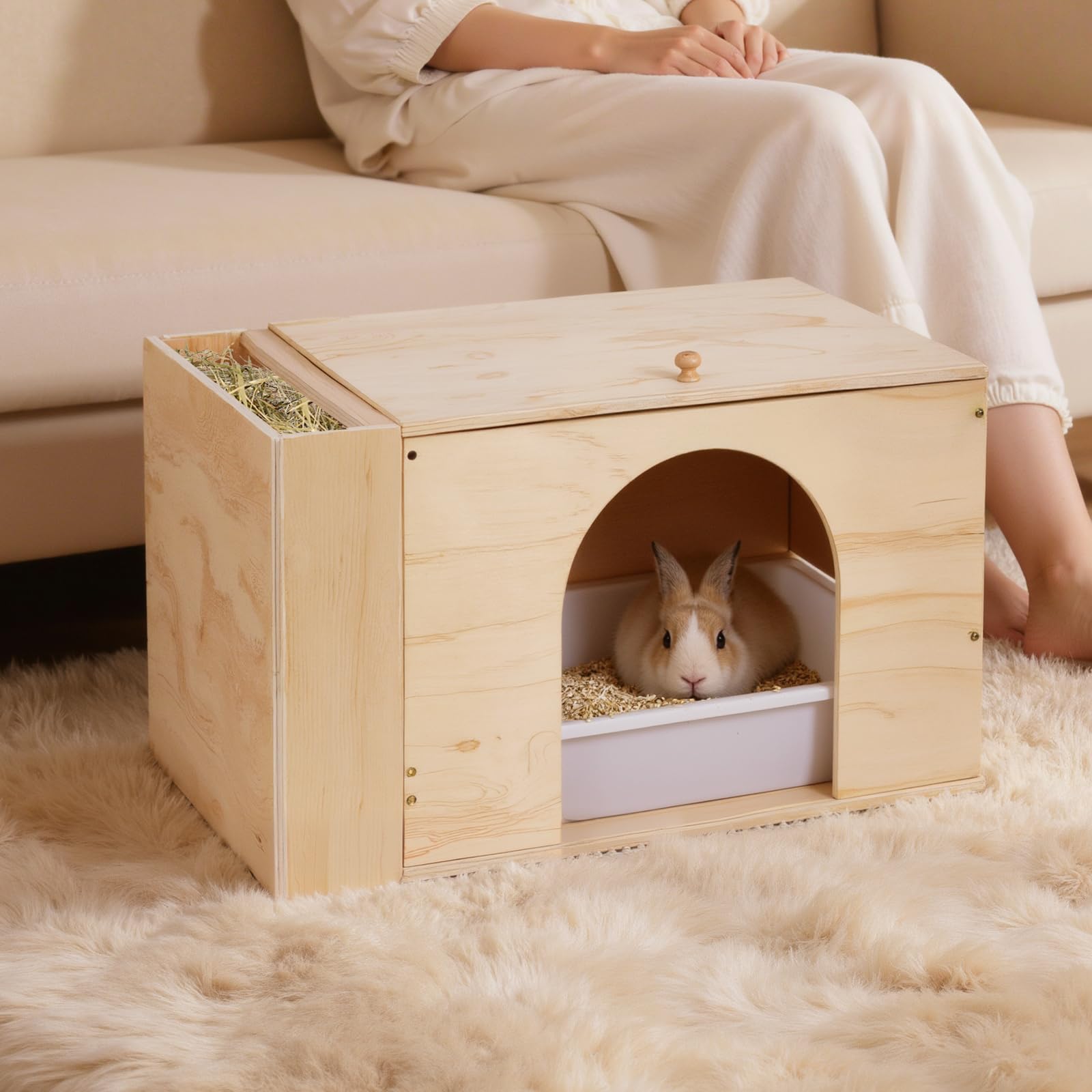 Râtelier à foin et maison 2 en 1 pour lapin