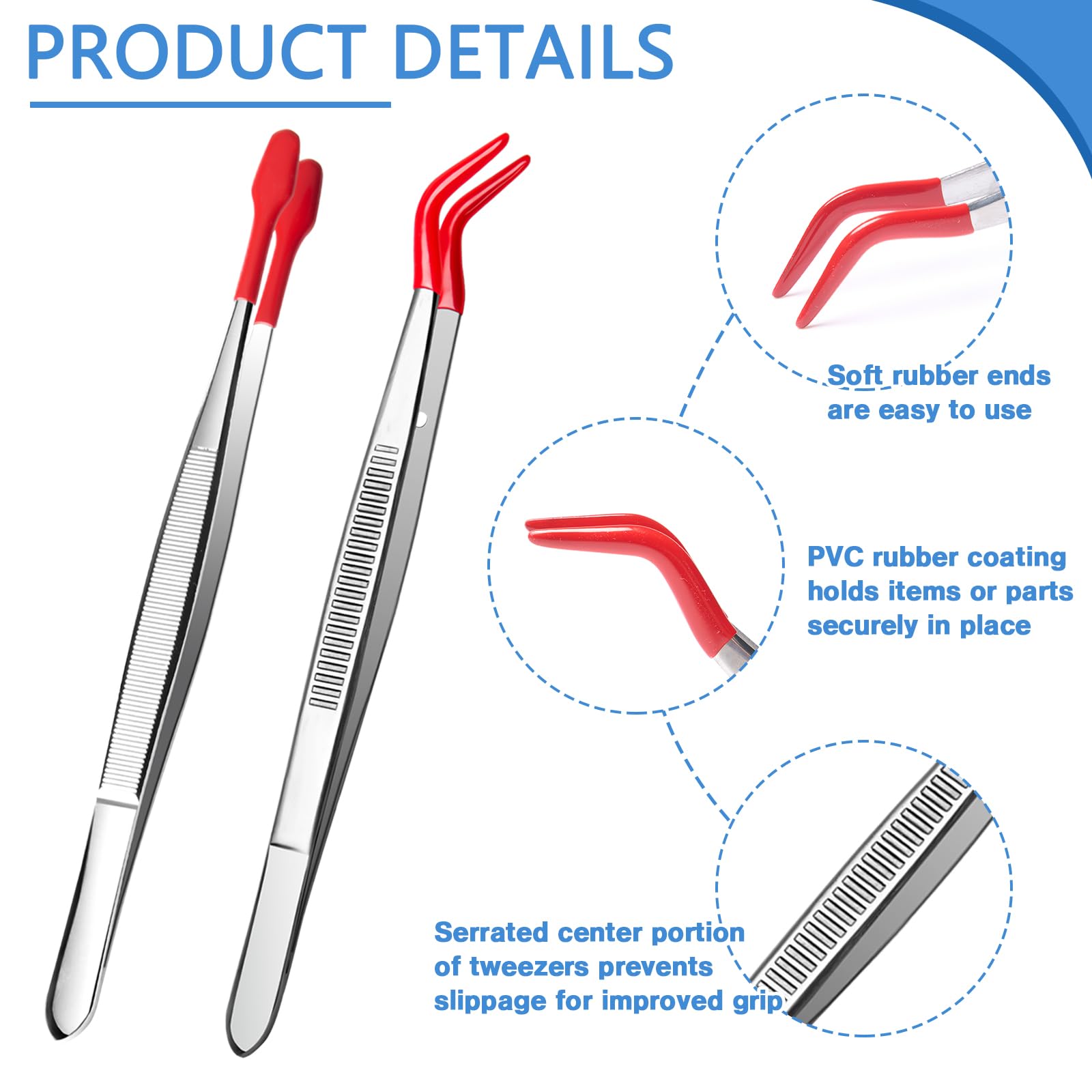 Rubber Tipped Tweezers Set - Precision Craft & Lab Tools -5 Rubber Tipped Tweezers Set - Precision Craft & Lab Tools -5