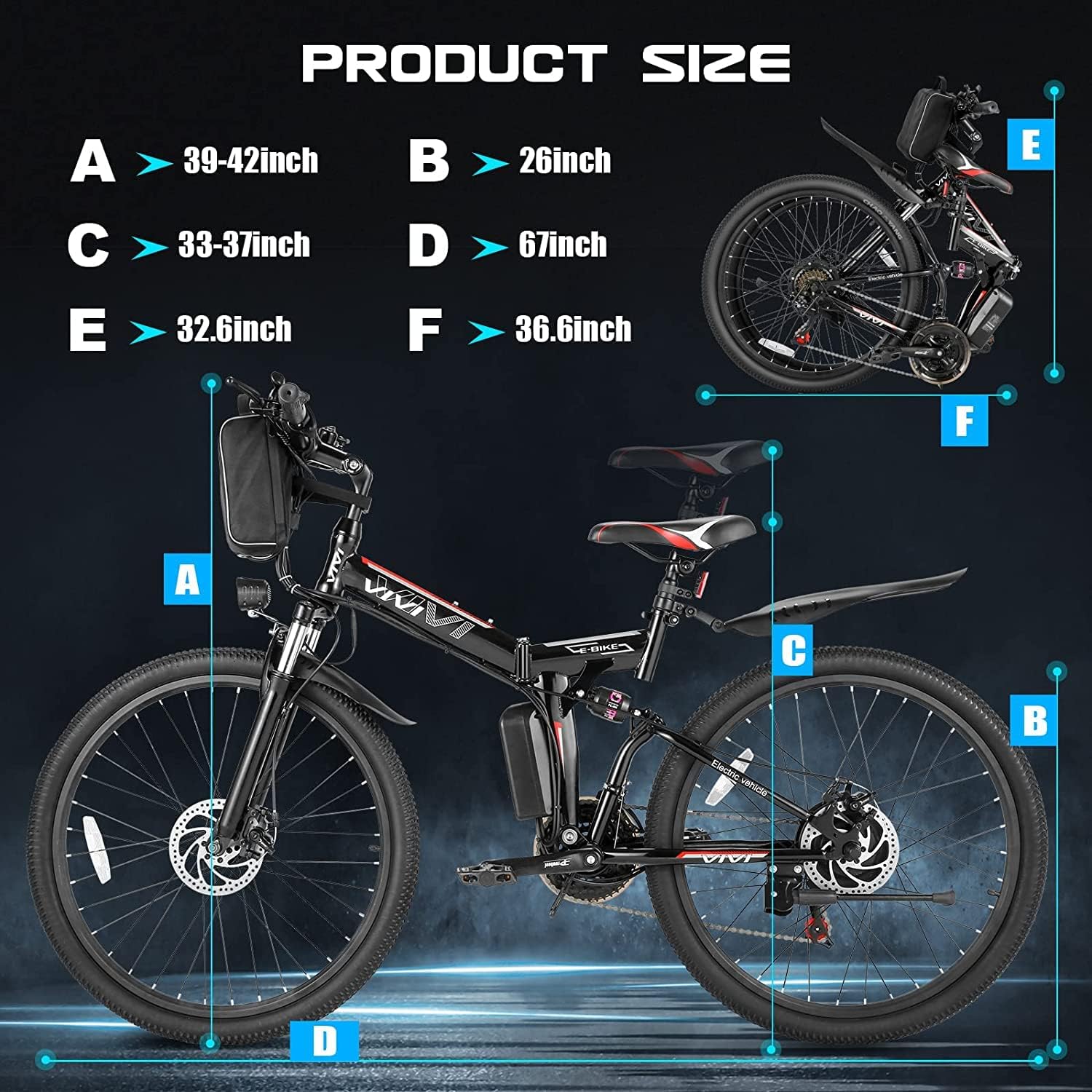 Vivi Electric Bike for Adults, 1000W Peak Folding Electric Mountain Bike 26'' Commuter Ebike 22MPH Foldable Ebike Adult Electric Bicycles with Battery, Dual Shock Absorber, SGS Certified to UL2849 | 750W Peak, Commuter Ebike, 22MPH, Removable Battery, LCD Display