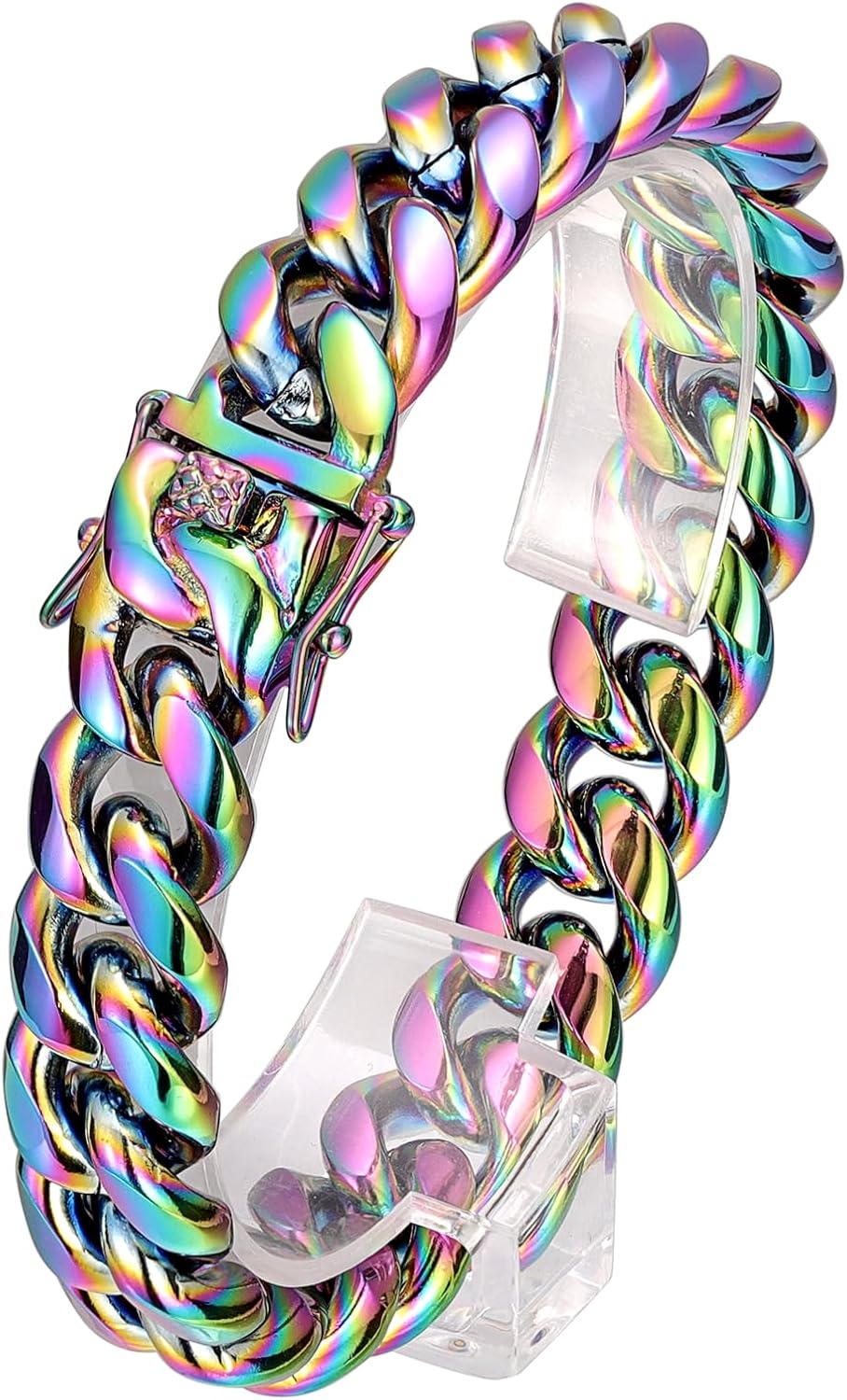 ROWIN&CO Stainless Steel Miami Cuban Link Bracelet for Men 15mm 18k Gold/Black/Silver/Rainbow Hip Hop Jewelry, Durable & Anti-Tarnish Cuban Chain, 8"-9.5" Inch, Pops Gifts For Fathers Boyfriends, Sons.