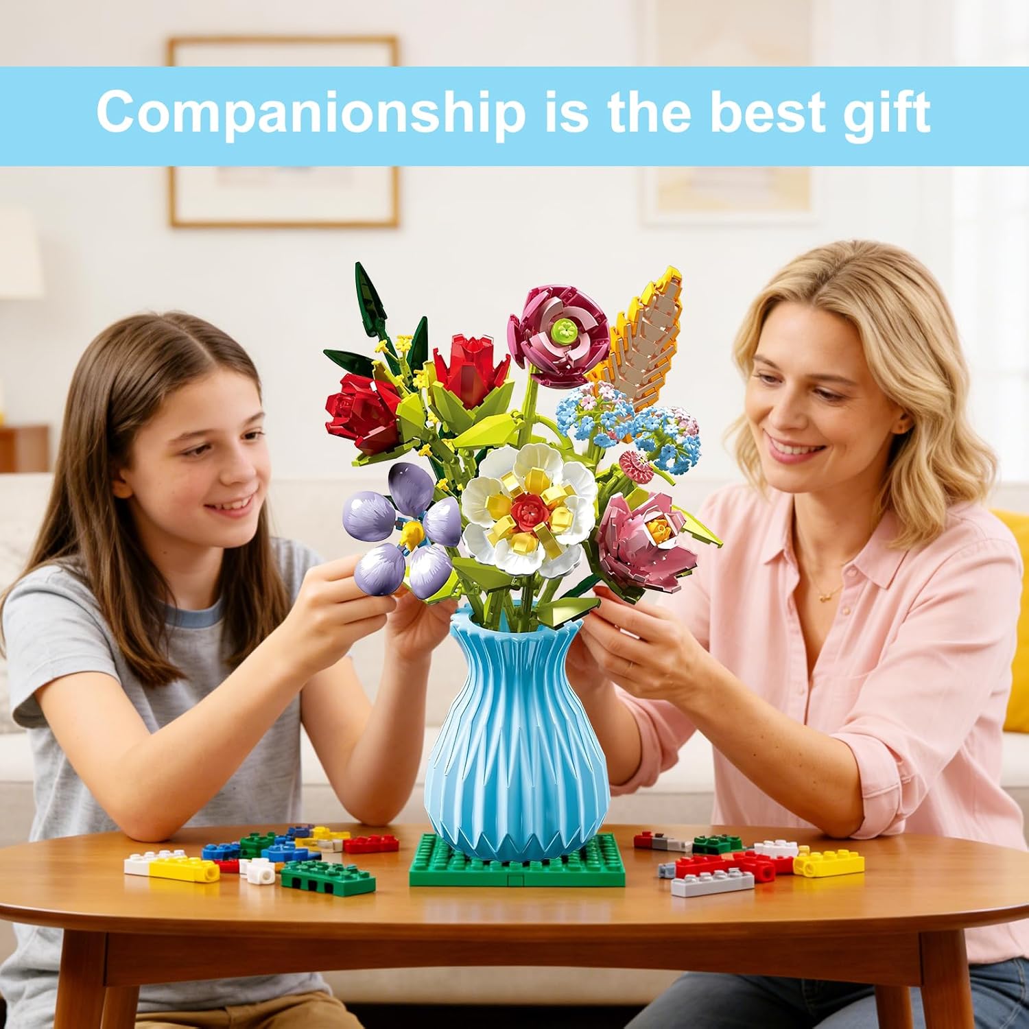 Flowers Bouquet Building Set with Vase Compatible with Lego, 691PCS Artificial Flowers for Home Decor, Wildflower Botanical Collection for Home Decor, Gift for Her & Him and Kids Girls