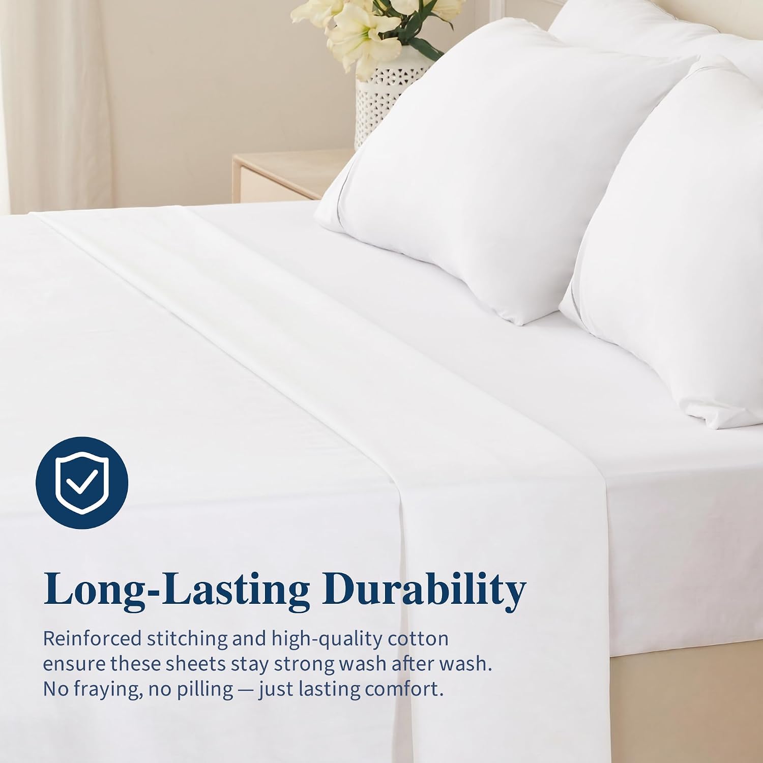 Sunflower 100% Cotton Twin Flat Sheets 2 Pack Soft Top Bed Sheets, White | Sateen Bedding Luxury Hotel Quality 66” x 100” Fit Mattresses 8”-16” Deep, 4” Hem, Durable & Breathable