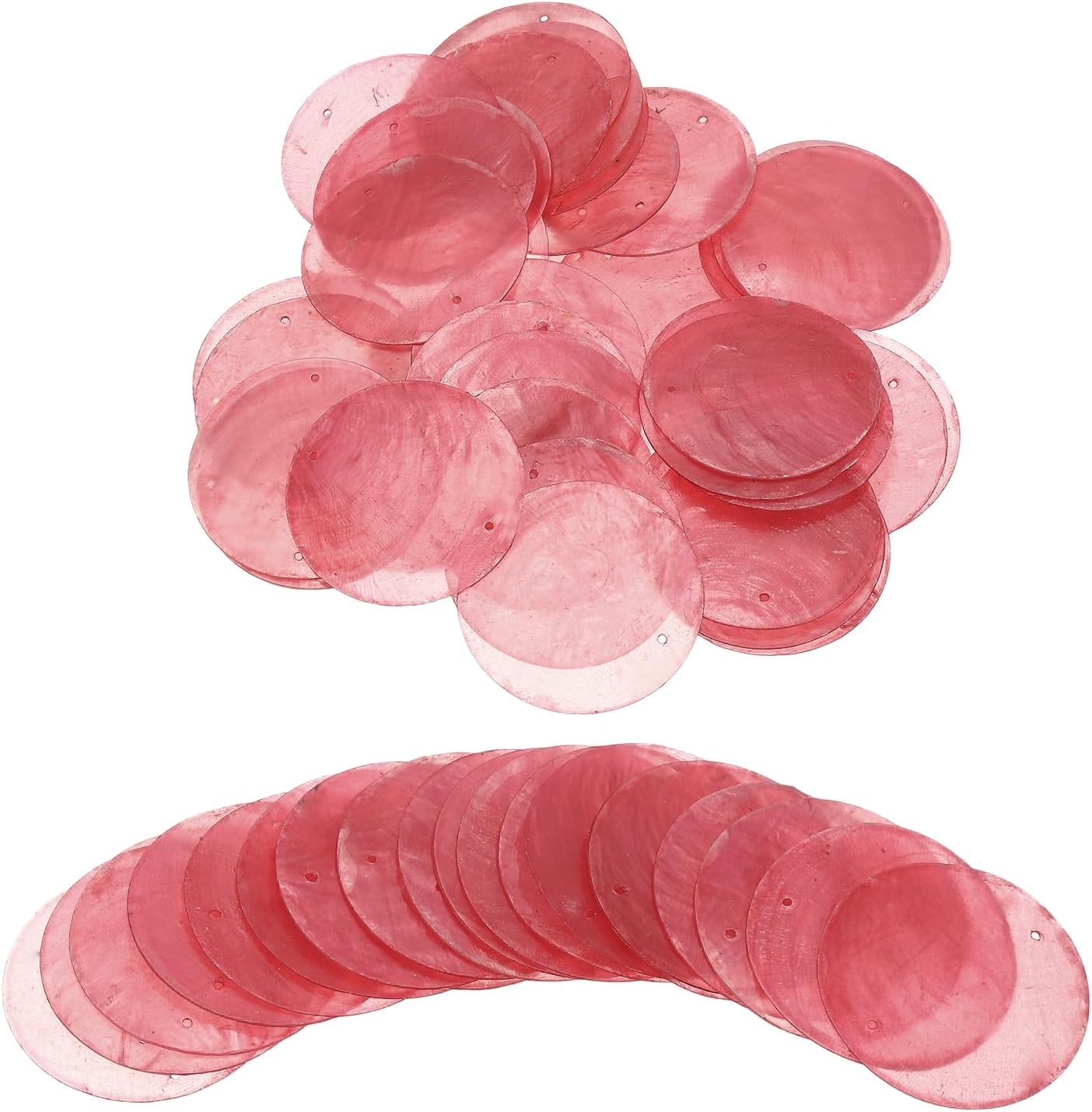 uxcell 100Pcs Capiz Shells, 5cm/1.97" Round Natural Shells with 2 Holes for Seashell Wind Chimes Curtain Shell Garland DIY Craft Wedding Home Decoration, Wine Red
