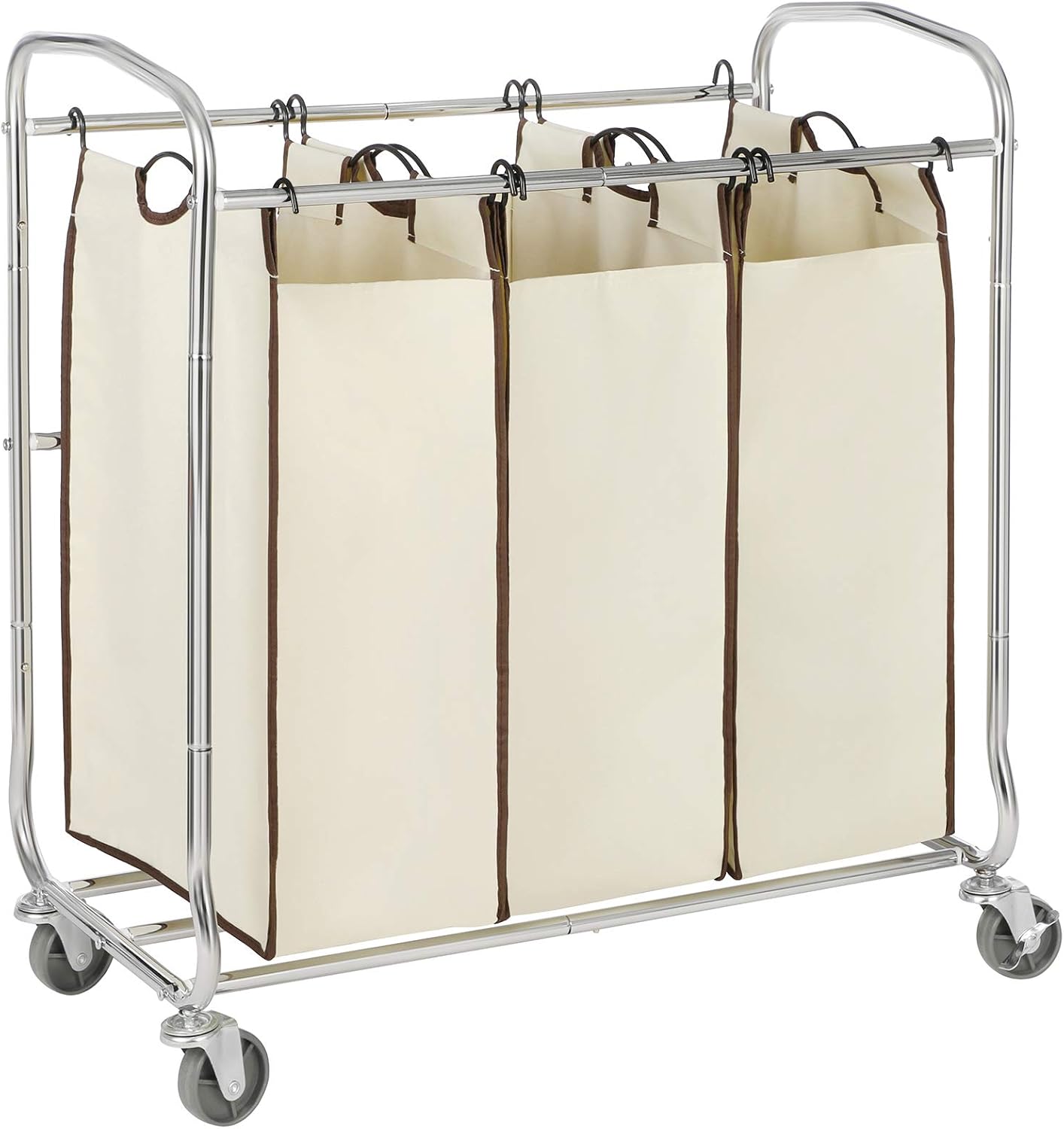 SONGMICS Rolling Laundry Cart Sorter, with 3 Removable Bags, Casters and Brakes, Beige