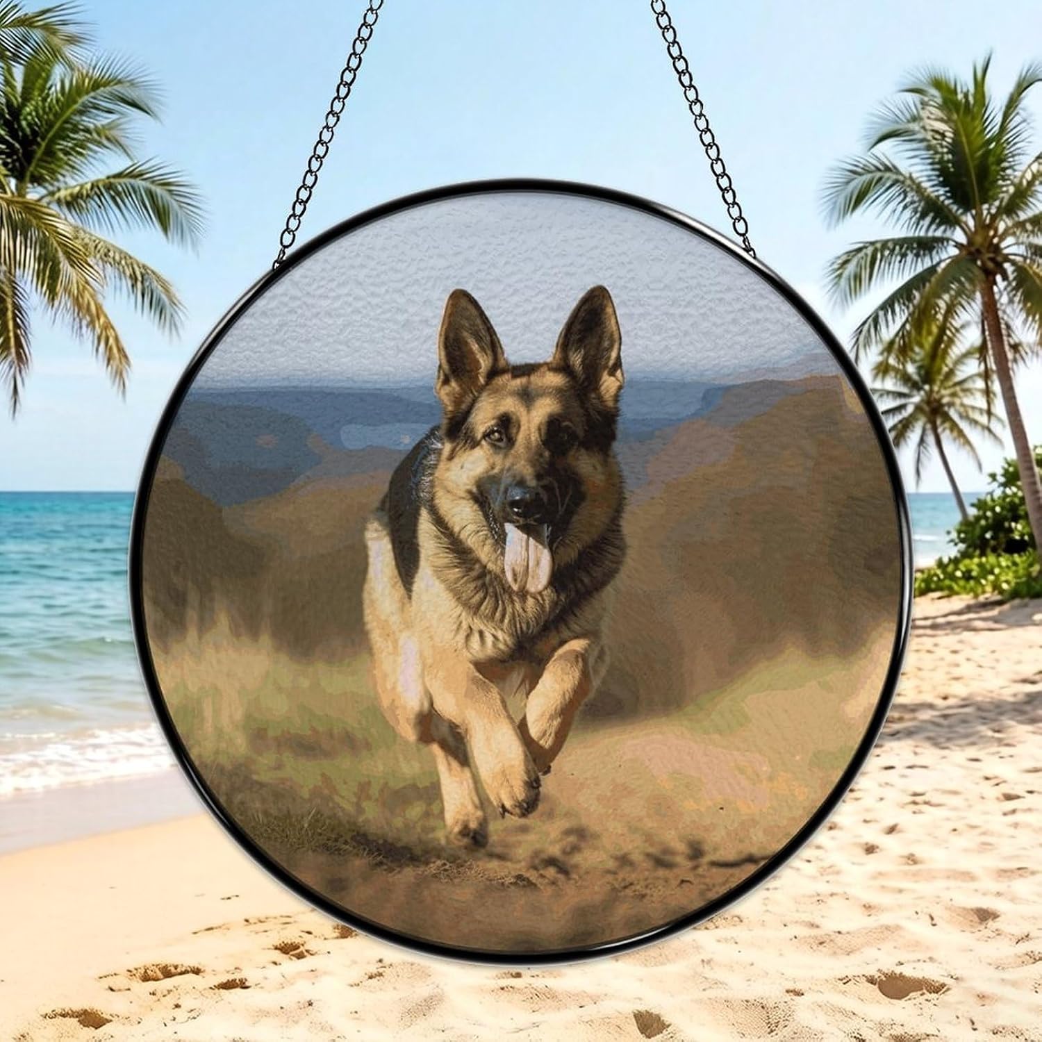 Running German Shepherd Dog Stained Glass Suncatcher Window Hanging image 3