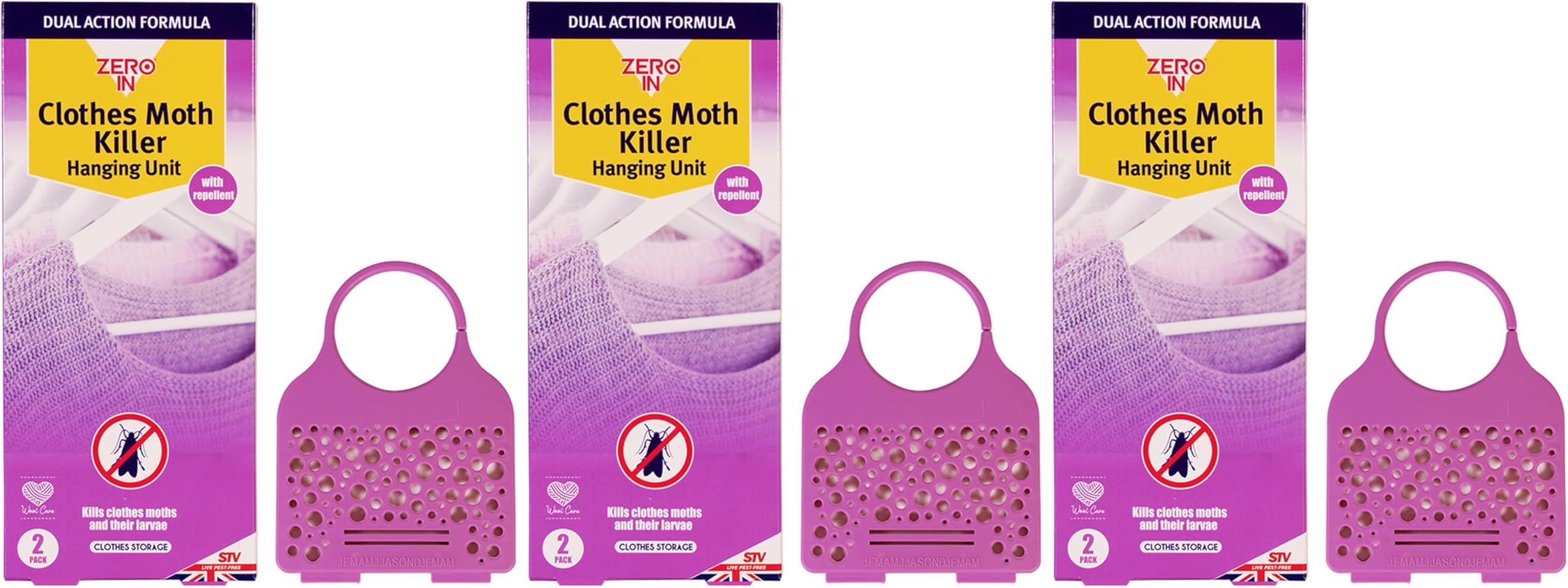 Zero In Clothes Moth Killer Hanging Unit - Twinpack. Hang in Wardrobes and Place in Cupboards and Drawers to Kill Clothes Moths, Eggs, and Larvae. Fragranced (Pack of 3)