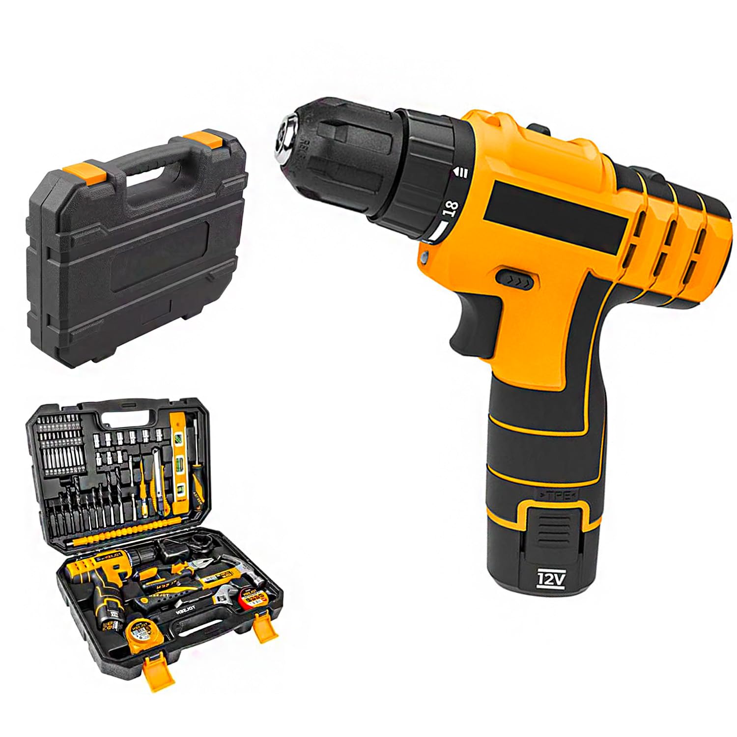 Avilia Taladro a batería de 12 V con 65 herramientas – Maletín con destornillador y cargador, ideal para profesionales y aficionados