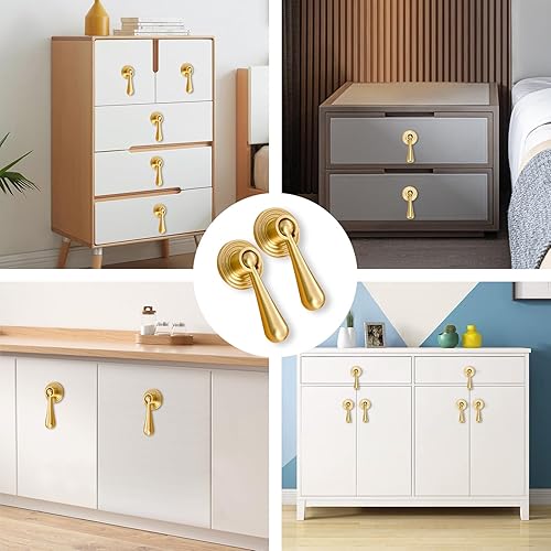 Miniatura 2 de SAYANG Perillas de latón para gabinete, pomos de latón macizo para cajones, pomos y tiradores dorados de estilo vintage de latón para armarios de