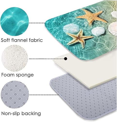 Miniatura 2 de Alfombras de baño de espuma de esponja absorbente suave para baño y cocina (71 x 24 pulgadas), tapete de franela antideslizante brillante impresión