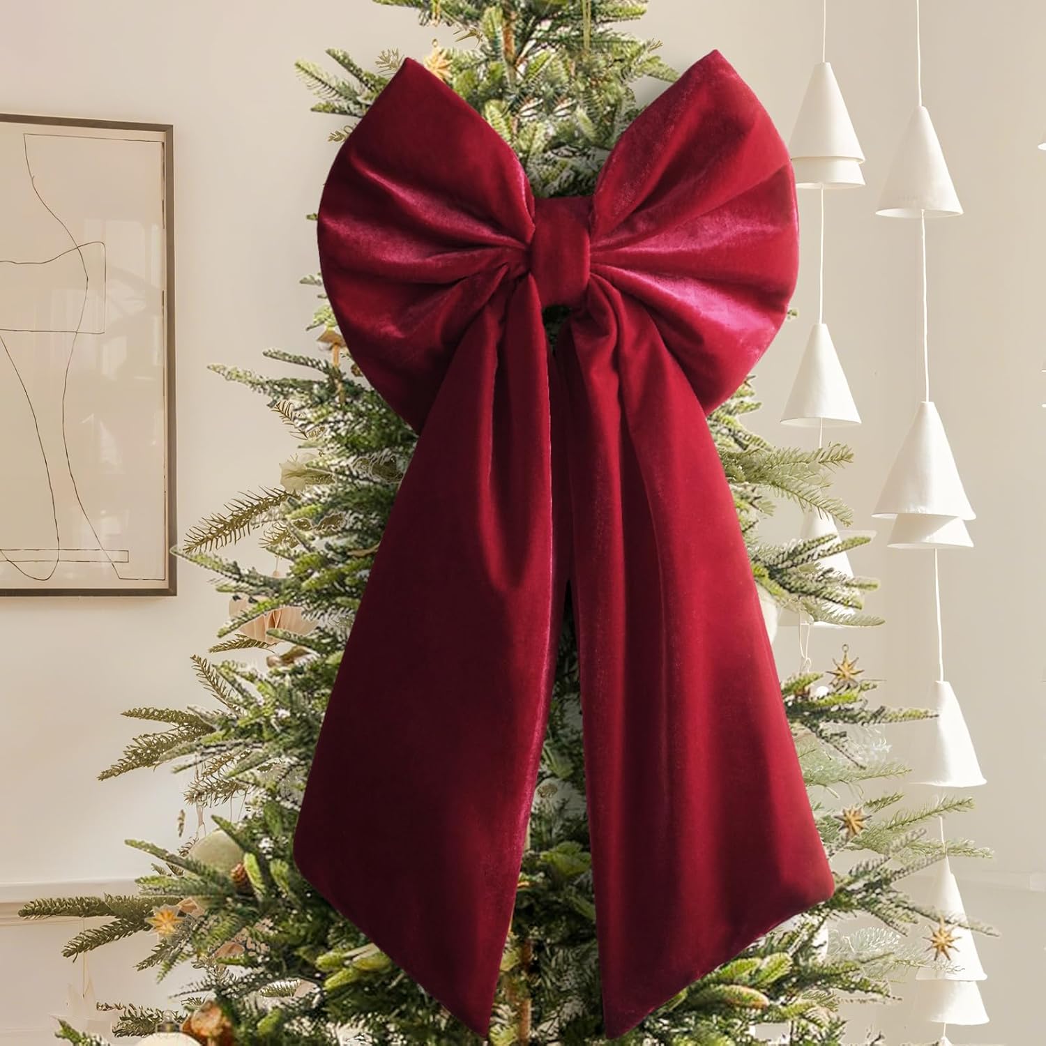 Christmas Decorations - Christmas Bows - 36x18 Inches Large Red Velvet Christmas Tree Topper - Burgundy Ribbon Gift Bows - Xmas Decor for Indoor Outdoor Home Wreaths Mantle Front Door Porch Wedding 1 Pack