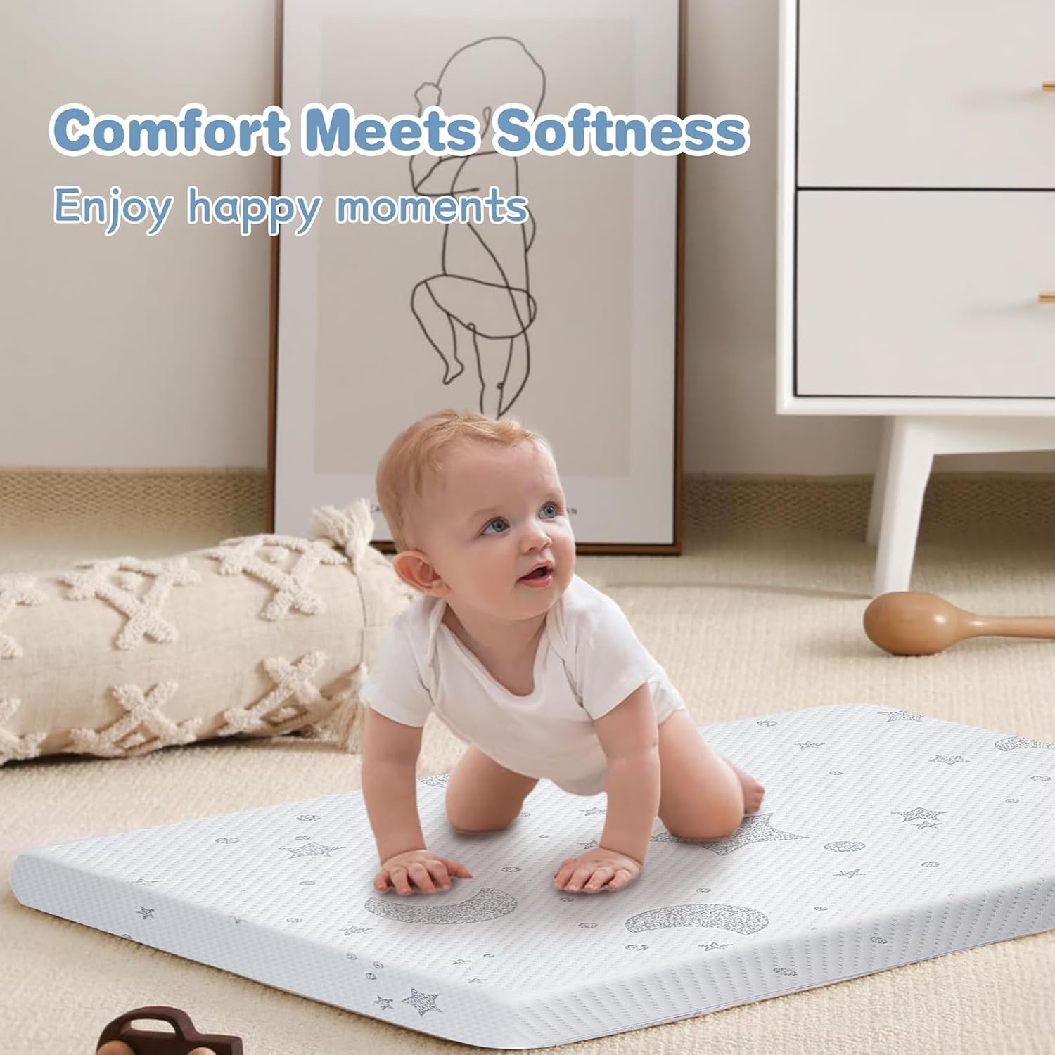 Pack and Play Mattress, 38x26 Pack N Play Mattresses Pad with Breathable Jacquard Cover, Dual-Sided Soft & Firm Memory Foam Baby Mattress for Pack N Play