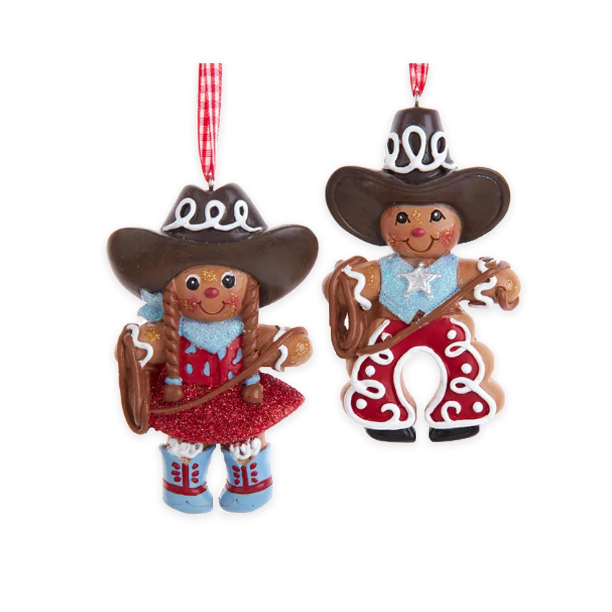 Kurt S. Adler Gingerbread Cowboy & Cowgirl Ornament, 2 Assorted, 4 Inch, Whimsical Western Gingerbread, Christmas