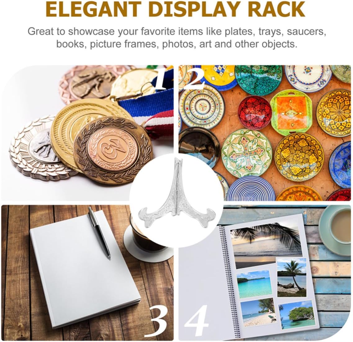 Garneck Silver Zinc Alloy Medal Holder Display Stand for Photo Frames