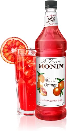 Monin Blood Orange Syrup for Drinks - 1 liter / 33.8 fl oz | Blood Orange Syrup Flavoring for Cocktails, Mocktails, Lemonade, Iced Teas, Sodas, & More, Kosher, Gluten Free, Non-GMO
