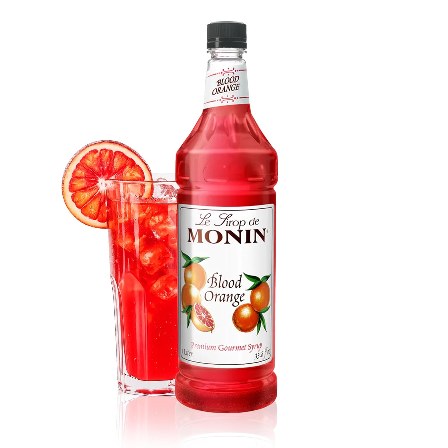 Monin - Blood Orange Syrup, Berry Citrus Flavor, Natural Flavors, Great for Cocktails, Mocktails, and Lemonades, Non-GMO, Gluten-Free (1 Liter)