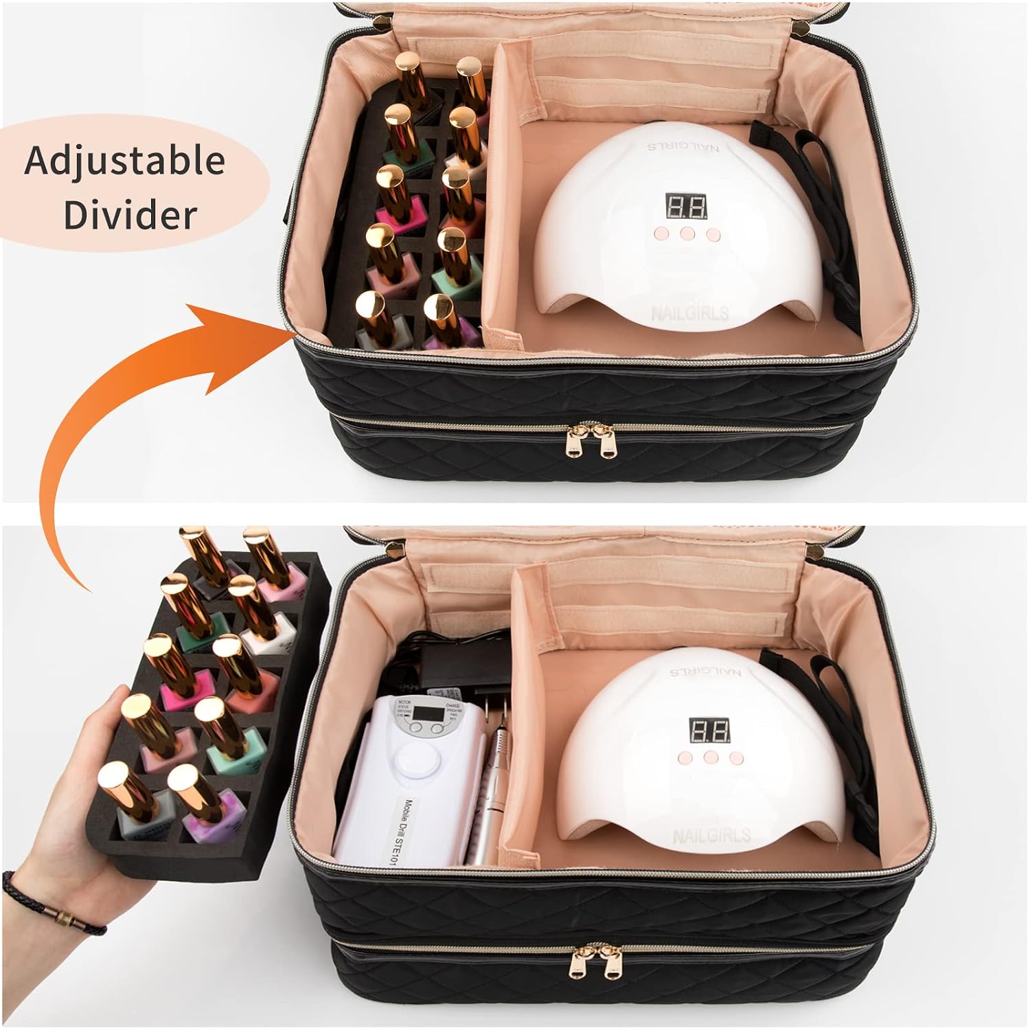 Ethereal Nail Polish Organizer Case, Three Layer Nail Lamp Storage Bag Holds 80-90 Nail Polish Bottles (15ml - 0.5 fl.oz), Detachable Nail Bag for Nail Tech Supplies
