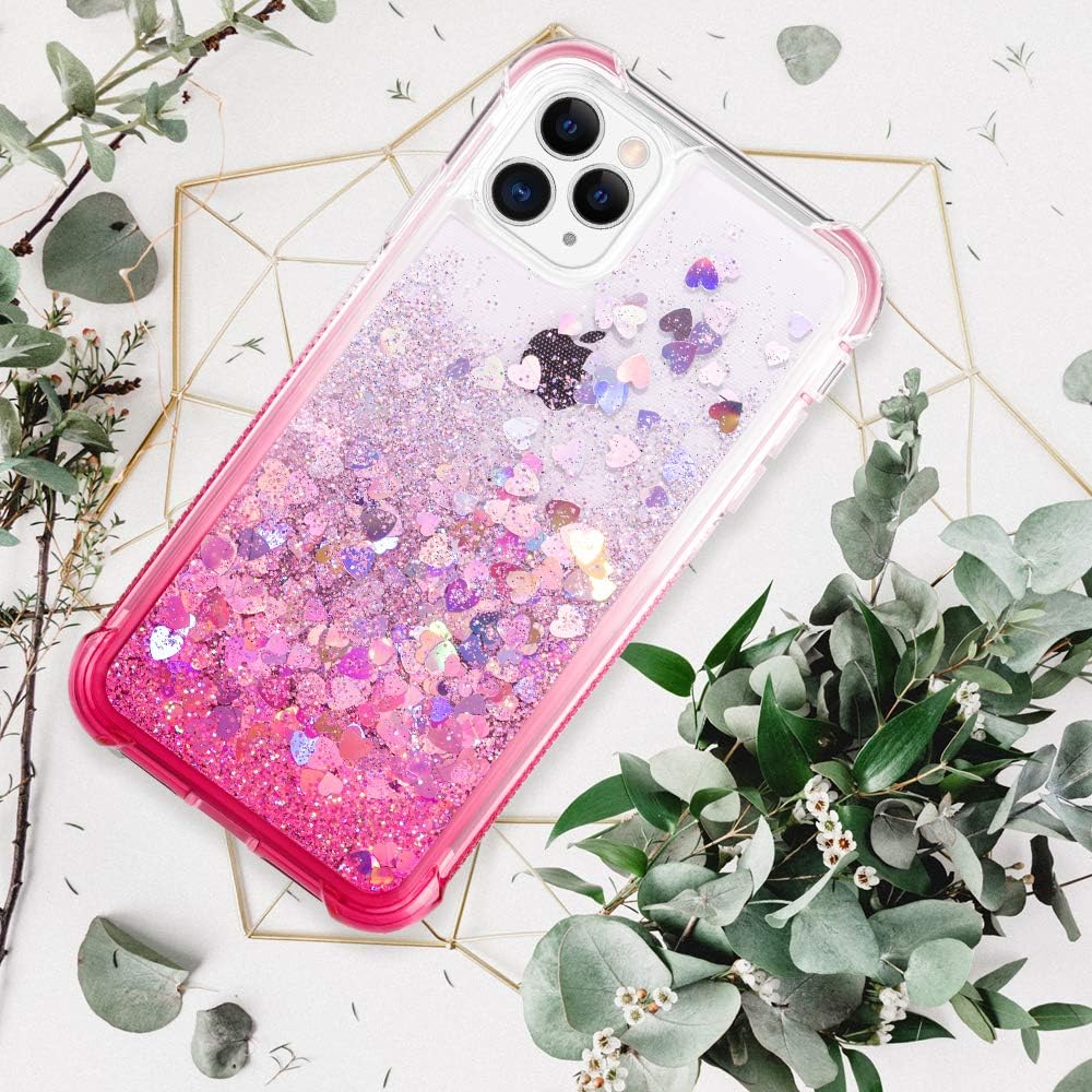 Ruky Case for iPhone 11 Pro Max Glitter Case Full Body Rugged Liquid Clear Cover with Built-in Screen Protector Shockproof Protective Girls Women Case for iPhone 11 Pro Max 2019 (Gradient Pink)