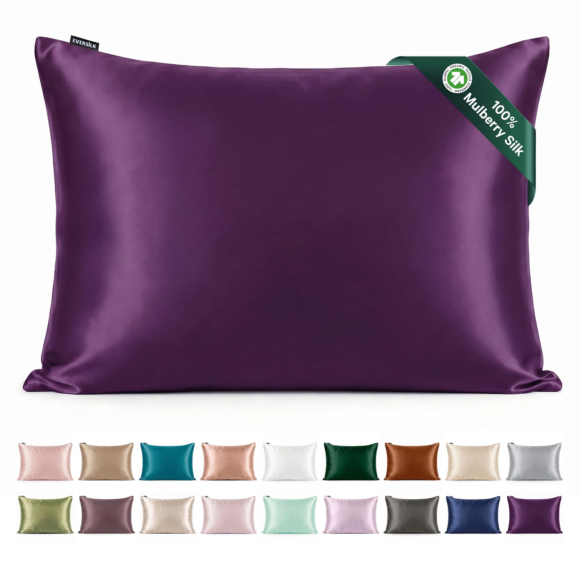 Mulberry Silk Pillowcase for Hair and Skin: 22 Momme Both Sides 100% Pure Silk Pillow Case with Hidden Zipper - Natural Pillow Cover for Cooling Sleep 1 Pack Dark Purple