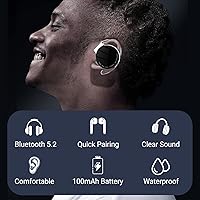 Vista 2 de Jectse Auriculares con clip, auriculares Bluetooth tipo clip con estuche de carga y cable, auriculares portátiles con clip de estereófono (negro)