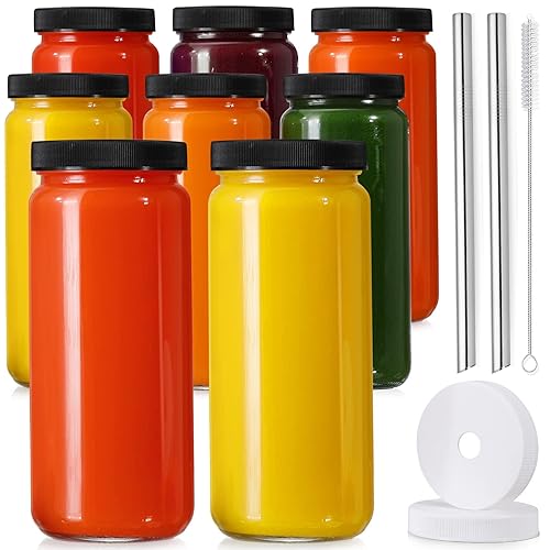 8 Pack Glass Juice Bottles with 8 Airtight Lids &