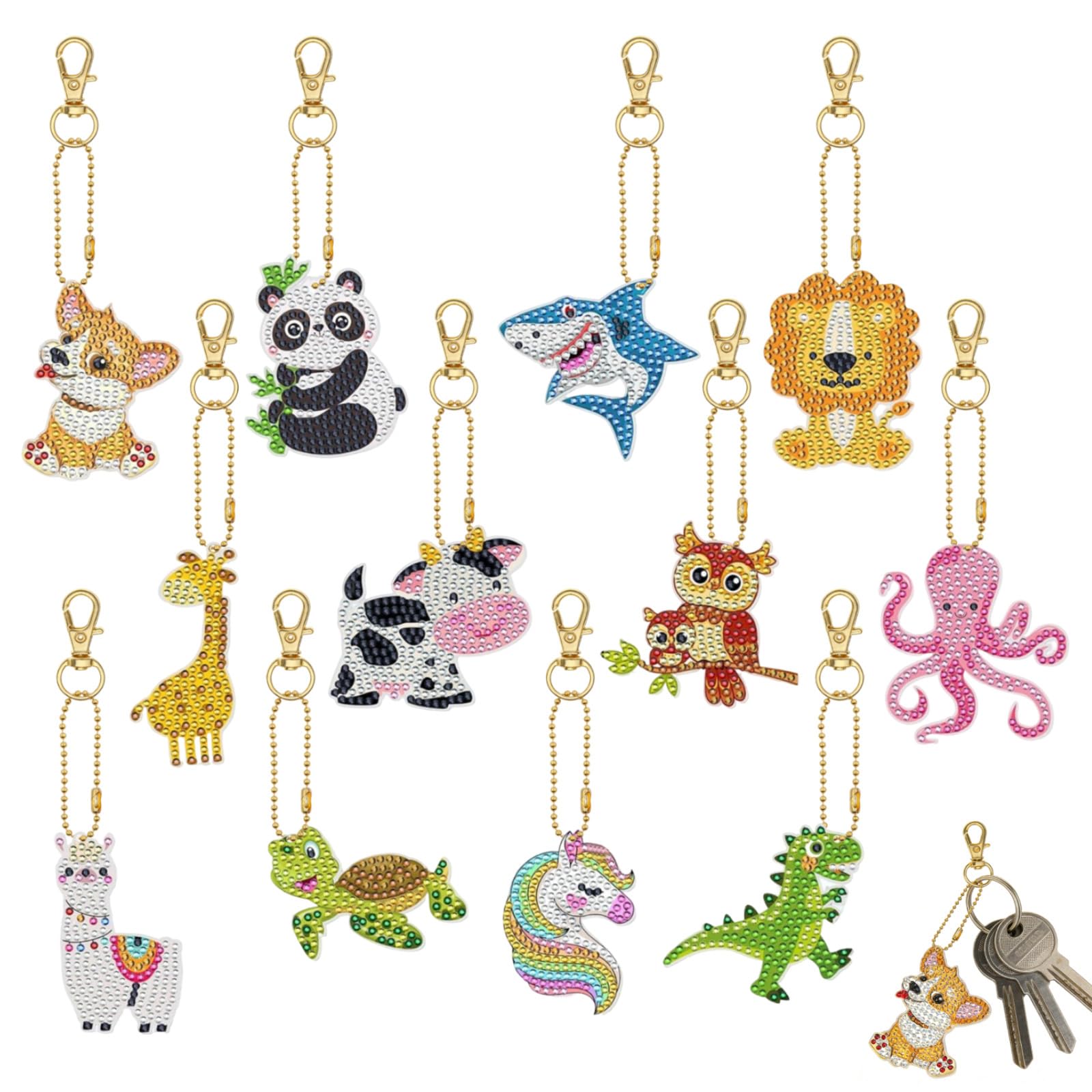GMBANK 12 Pcs DIY Diamond Painting Keyrings Making Kit,5d Double Sided Diamond Art Keychains, Personalised Diamond Art, Dimond Art Kit, Cute Diamond Painting Keychains Kits for Kids Adult Beginners