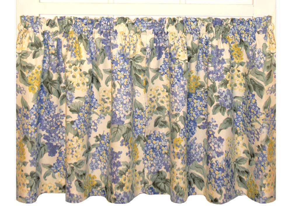 Hydrangea Tailored Tiers Curtains Pair 68-Inch-by-24-Inch