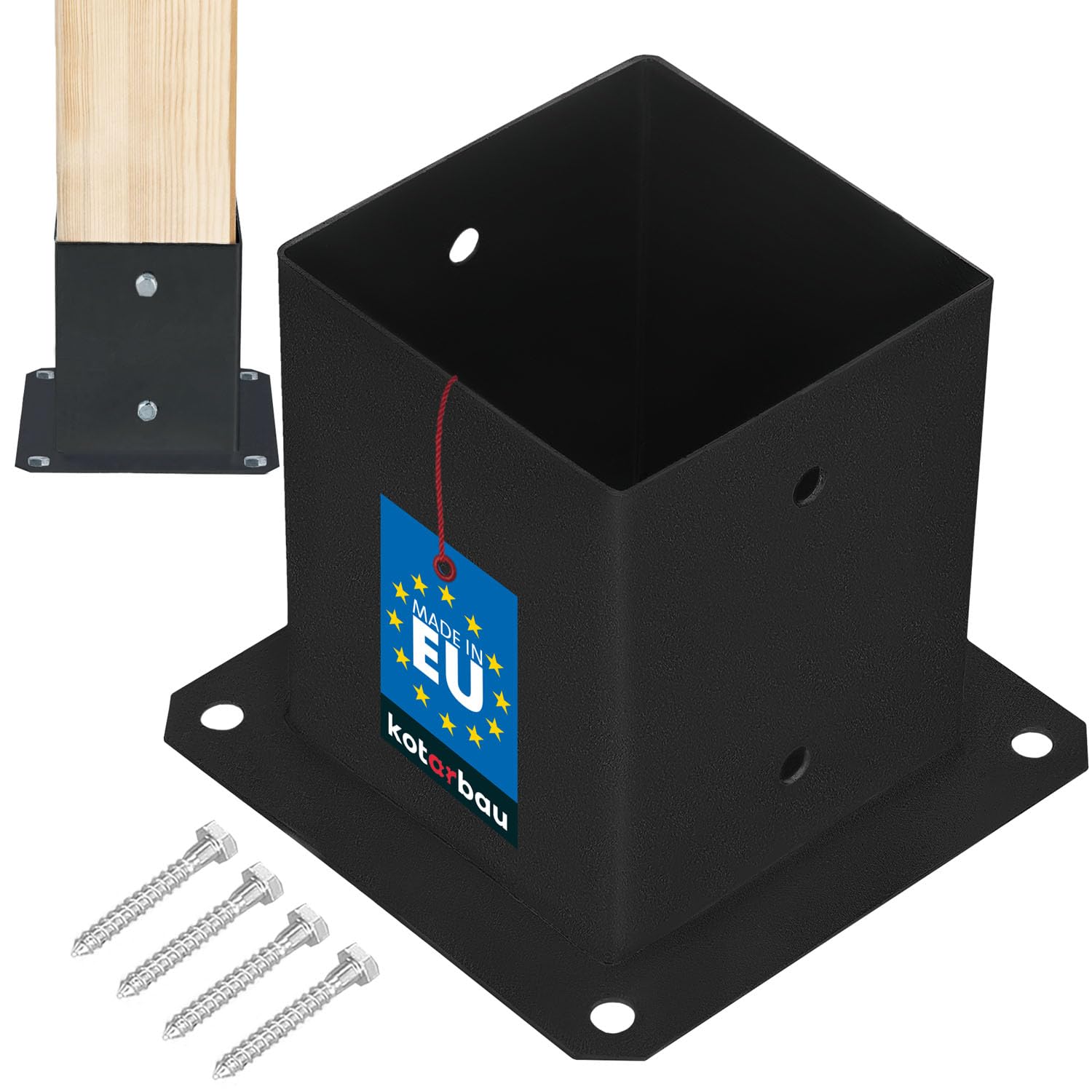 KOTARBAU® Fence Post Support - Post Base - Powder Coated Steel - 120x120 mm (4.72x4.72 in) - Black - Bolt Down Support - Heavy Duty - for Wooden Beams - Weather Resistant