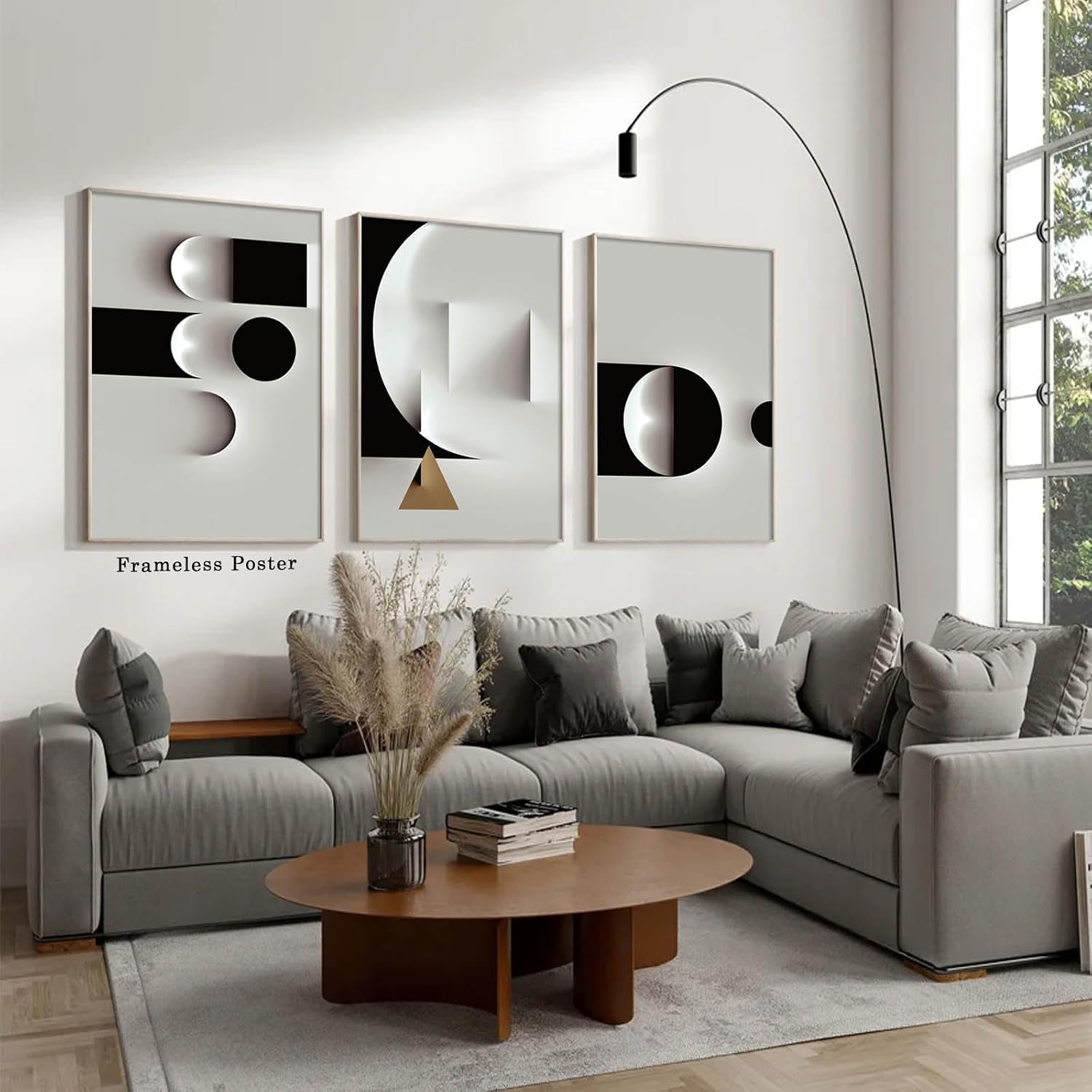 Abstract Geometric Canvas Wall Art Minimalist Black and White Geometric Poster Prints Modern Abstract Geometric Canvas Black and White Grey Abstract Art for Living Room Wall Decor 16x24inch No Frame image 5