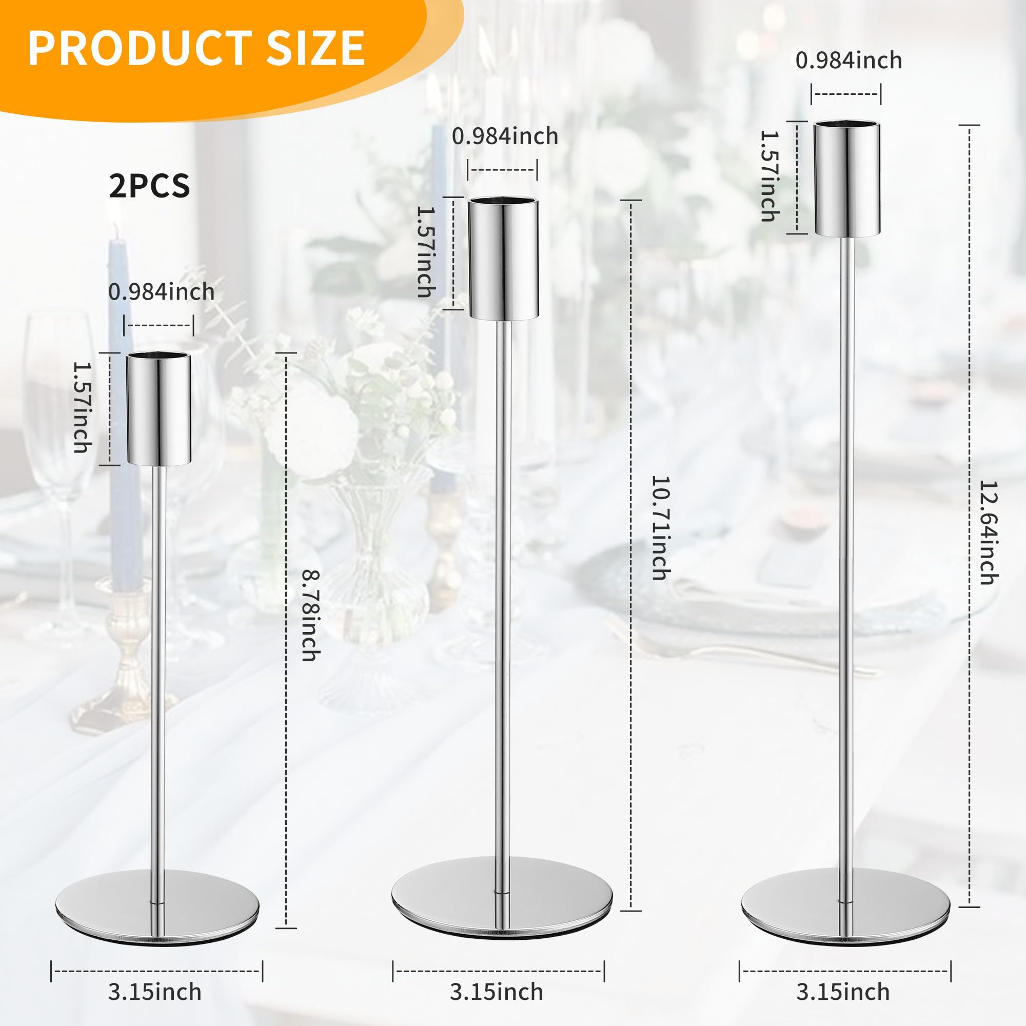 Candelabro in metallo a 6 pezzi, tre altezze 33/28/23 cm. Elegante decorazione elegante Portacandele per matrimoni, feste, compleanni, decorazioni da tavolo (Argento)