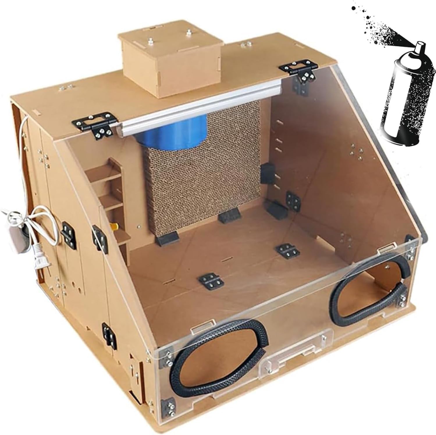 Portable Airbrush Spray Booth,Transparent Paint Booth Kit,Paint Spray Box Set with LED Lights,40w Exhaust Fan&Adjustable Temperature Heater,for Airbrushing Painting Art Model,Wood