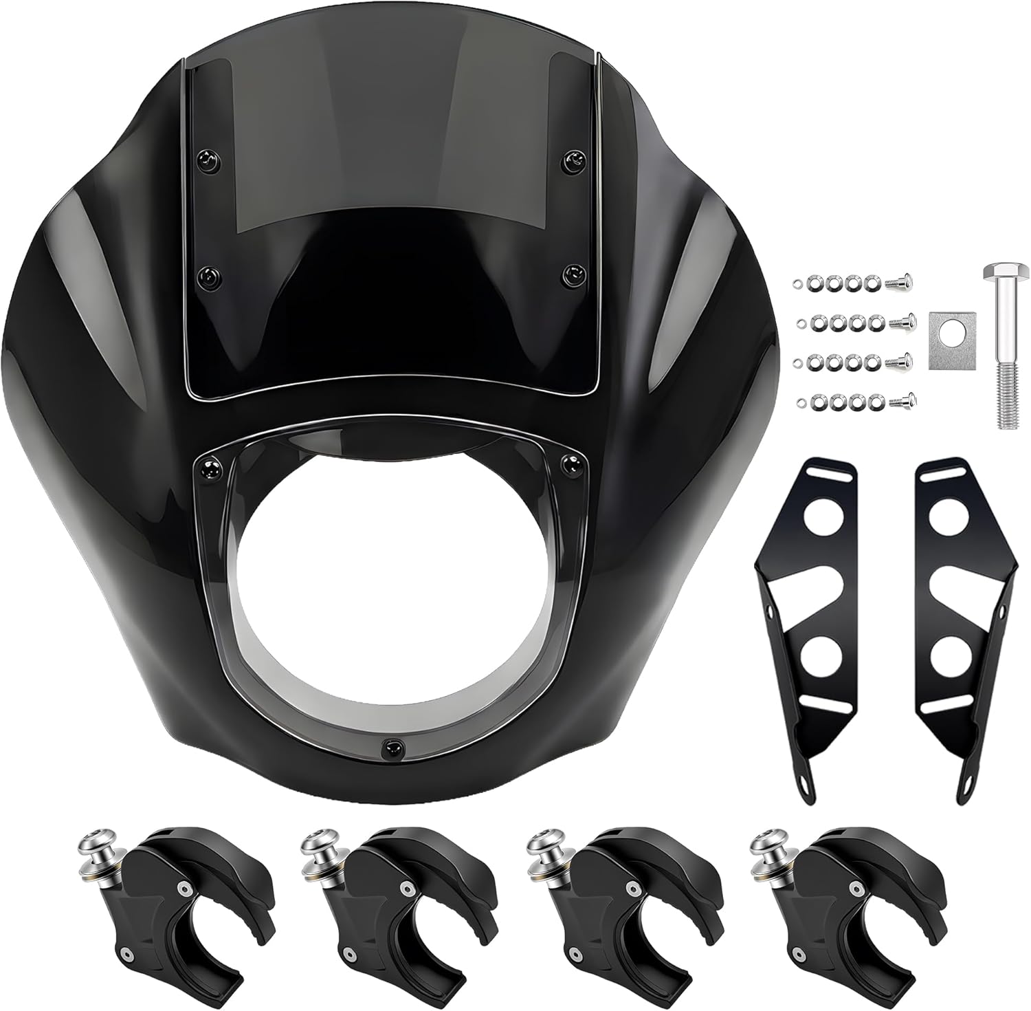 Quarter Fairing Windshield Kit for Harley Dyna 2006–2017, Street Bob FXDB, Super Glide FXD FXDC, Low Rider FXDL FXDLS, Club Style Front Fairing, w/ Brackets Quick-Release 49mm Fork Clamps