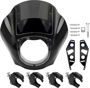 Quarter Fairing Windshield Kit for Harley Dyna 20062017, Street Bob FXDB, Super Glide FXD FXDC, Low Rider FXDL FXDLS, Club Style Front Fairing, w/ Brackets Quick-Release 49mm Fork Clamps