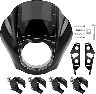 Quarter Fairing Windshield Kit for Harley Dyna 2006–2017, Street Bob FXDB, Super Glide FXD FXDC, Low Rider FXDL FXDLS, Club Style Front Fairing, w/ Brackets Quick-Release 49mm Fork Clamps
