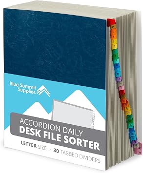 Blue Summit Supplies 1-31 Desk File Sorter, Letter, 31 Day, Blue