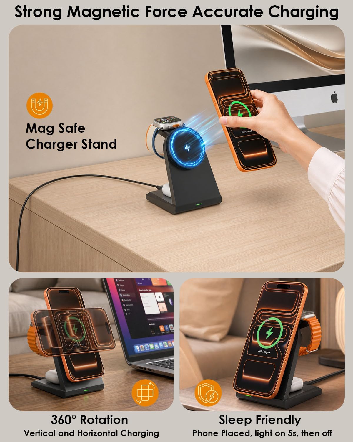 3 in 1 Wireless Charger iPhone Charging Station, 25W Magnetic Charger for iPhone 17 16e 15 14 13 12 Pro Max, Wireless Charging Station Fast Desk Mag Safe Stand for iWatch 11 10 9 8 7 6 5 AirPods Pro 3 4 71dYGOPvKML. AC SL1500