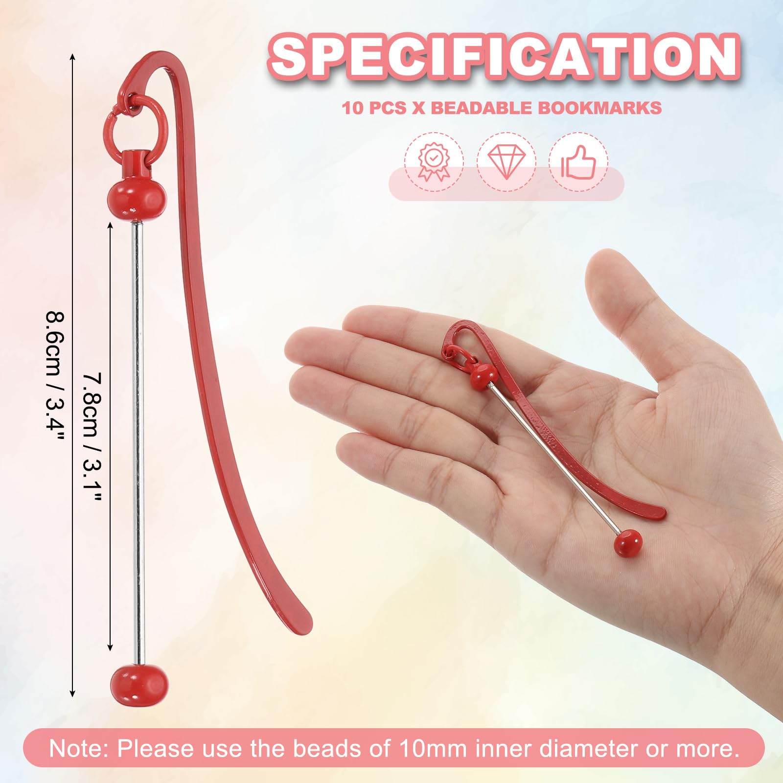 PATIKIL Beadable Bookmarks, 10 Pcs Beaded Bookmark DIY Metal Blank Bar Bulk for Bookmark DIY Making Craft Beading Pendant Charm, Red - Image 2