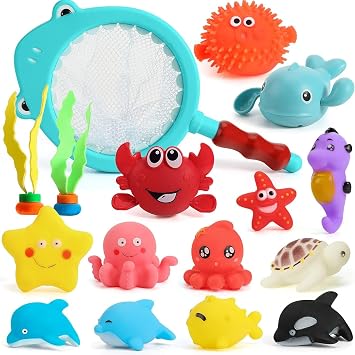Shindel 16 PCS Baby Bath Toys, Floating Pool Toys for Kids Toddler Boys Girls