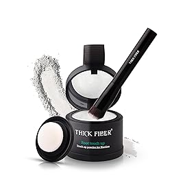 THICK FIBER Root Touch Up and Hair Loss Concealer Set - Water & Sweat Resistant Hairline Powder for Thinning Hair, Women - Includes Brush (White)